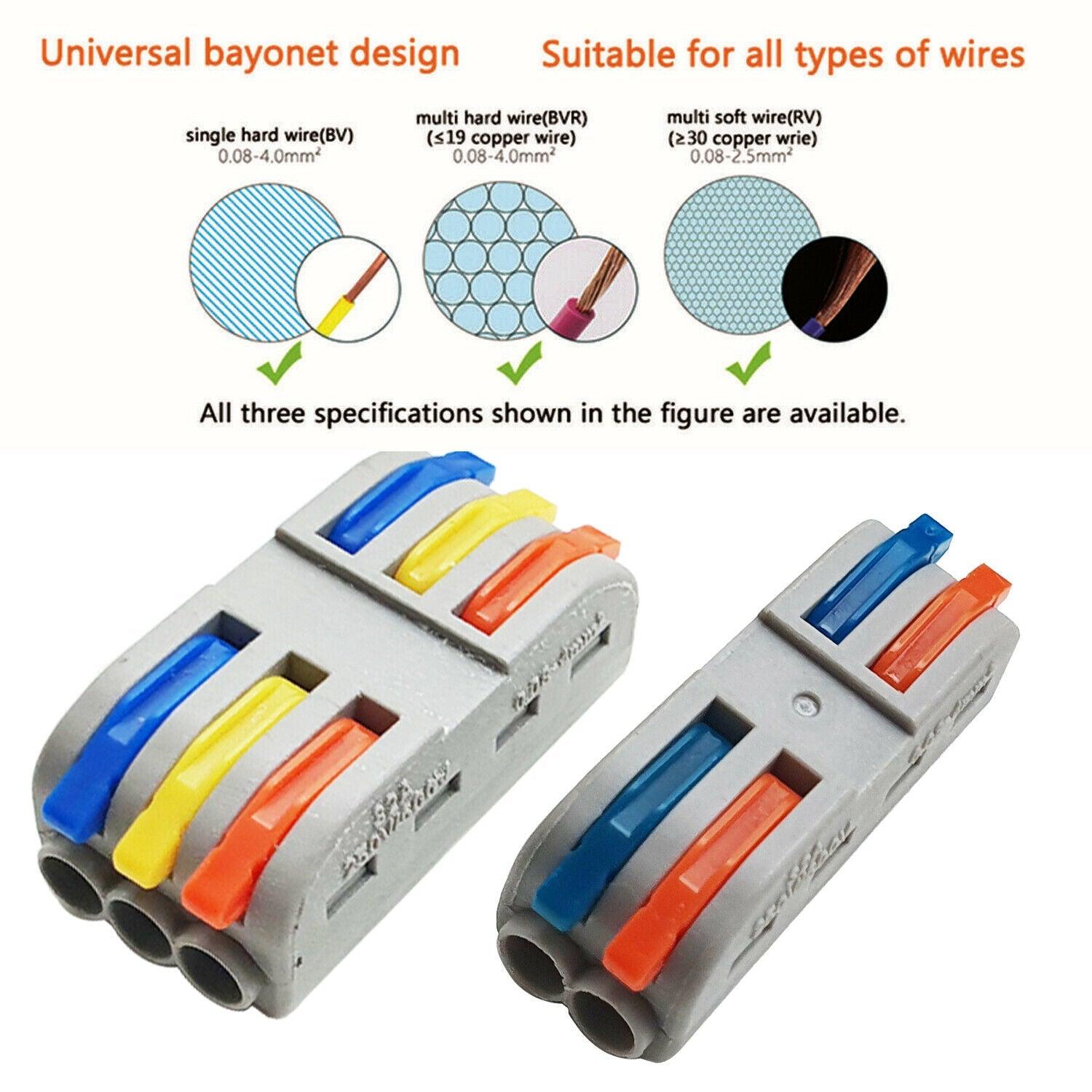 2/3 Way Electrical Connectors Wire Block Clamp Clips Fast Cable Reusable Lever~2163-5
