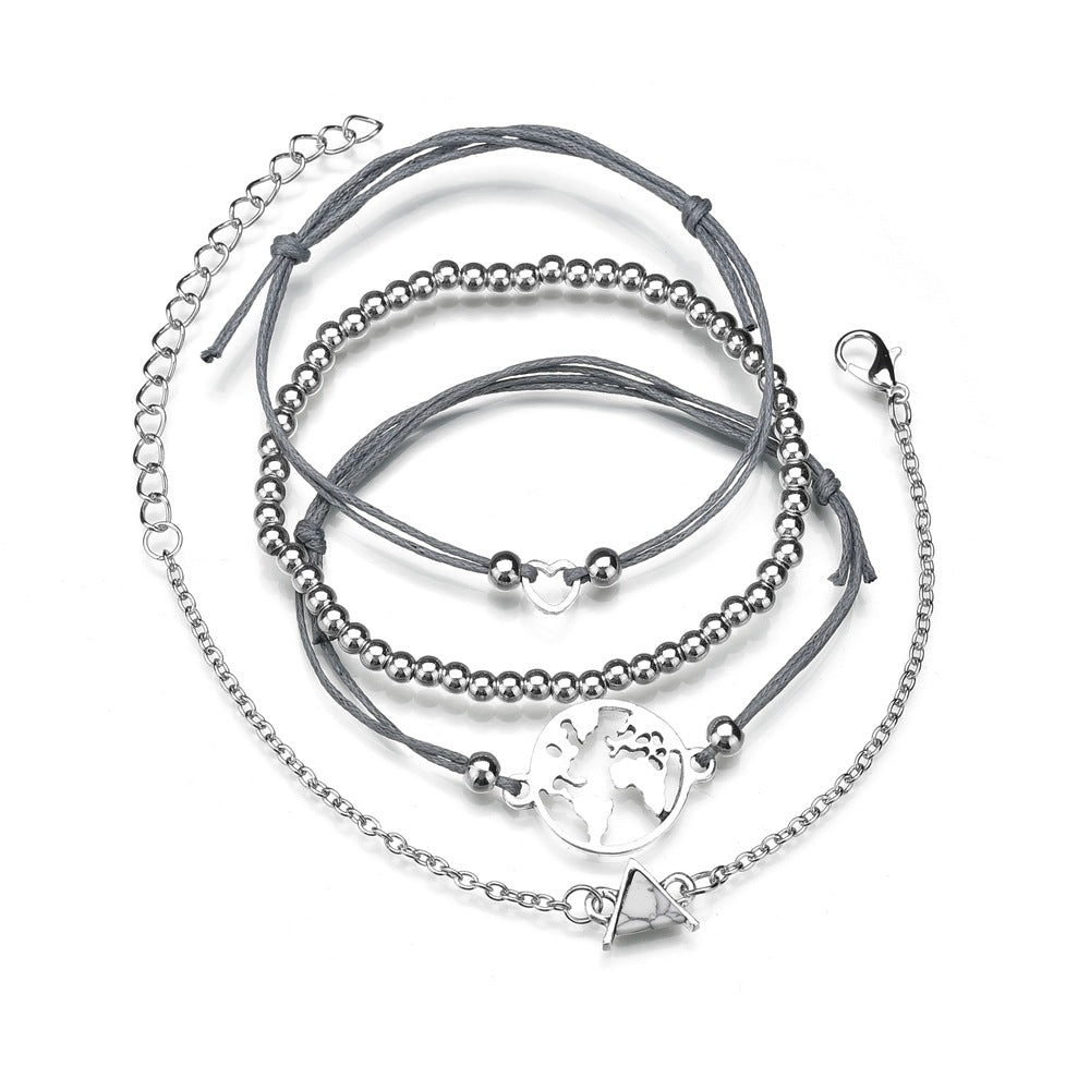 14K White Gold Plating White Marble Triangular Bracelet Set - Puritific