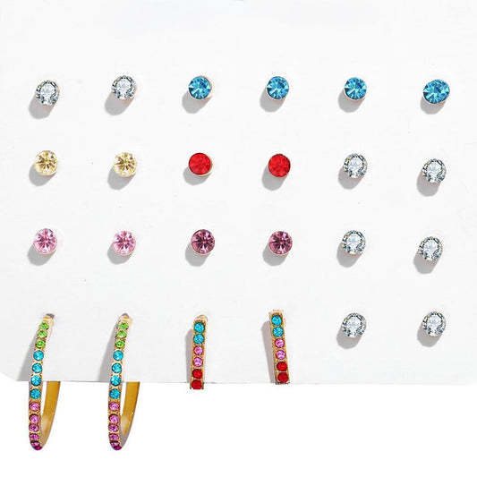 12 Piece Rainbow Set With Crystals 18K White Gold Plated Earring in 18K White Gold Plated ITALY Design - Puritific