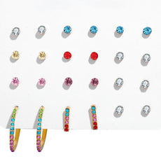 12 Piece Rainbow Set With Crystals 18K White Gold Plated Earring in 18K White Gold Plated ITALY Design - Puritific