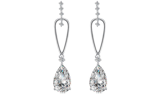 14K White Gold Plating Dangling White Sapphire Pear Cut Earrings - Puritific