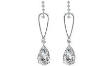 14K White Gold Plating Dangling White Sapphire Pear Cut Earrings - Puritific