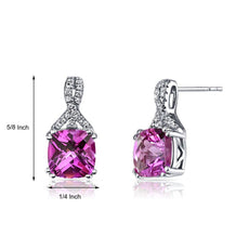 2.00 CT Cushion Cut Pink Tourmaline Stud Earring in 18K White Gold Plated - Puritific