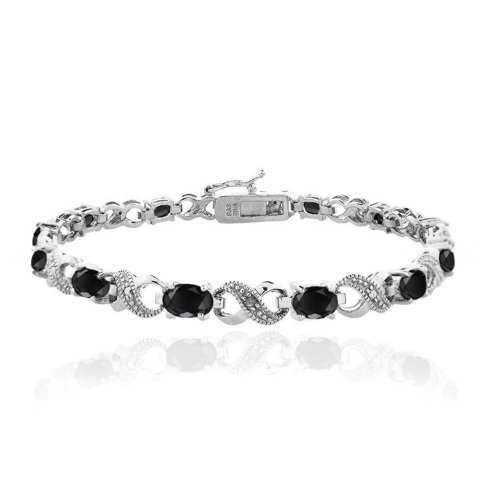 10.00 CT Genuine Black Onyx Infinity Bracelet Embellished with Crystals in 18K White Gold Plated - Puritific