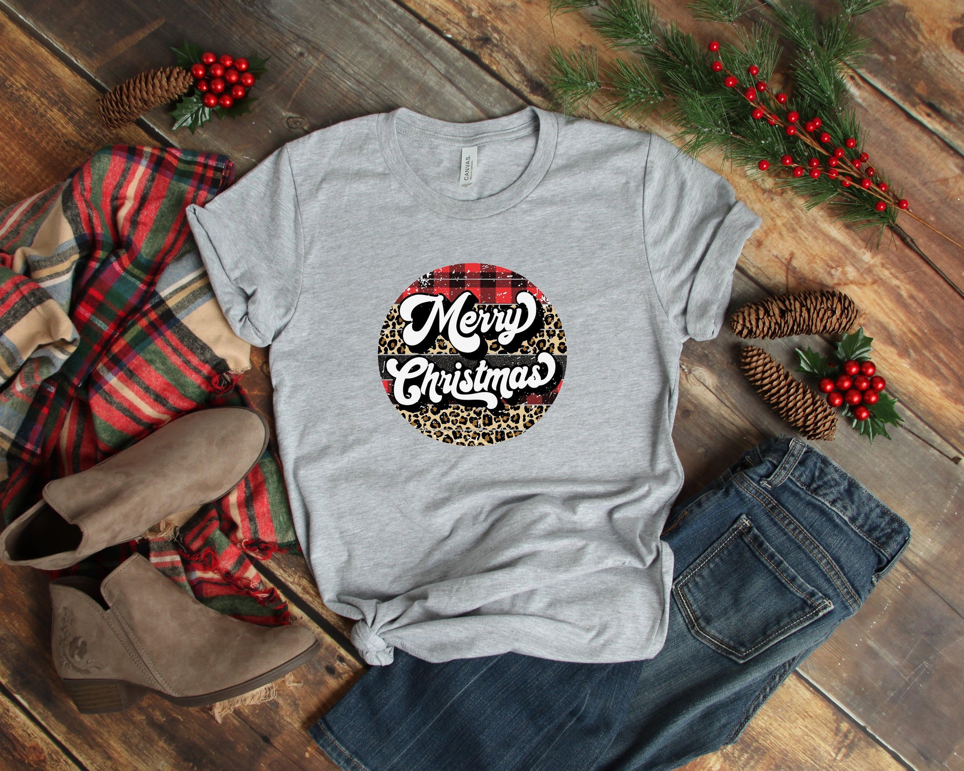 Retro Merry Christmas Shirt, Buffalo Plaid Christmas Shirt - Puritific