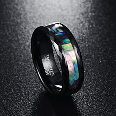 Black Polished Faceted Shell Tungsten Ring - Puritific