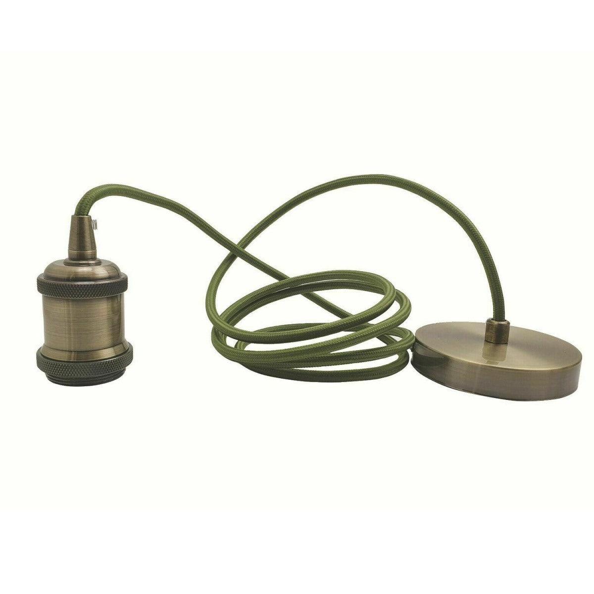 2m Army Green Round Cable E27 Base Green Brass~1721-2