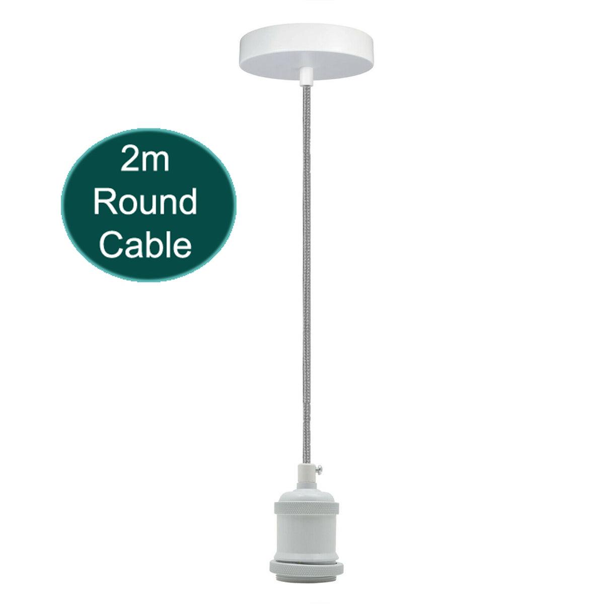 2m Grey Round Cable E27 Base White Pendant Holder~1726-0