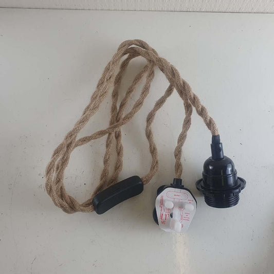 2M Plug In Pendant hemp  with Switch and Holder Black~3870-0