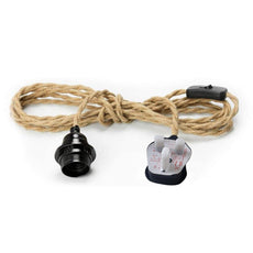 2M Plug In Pendant hemp  with Switch and Holder Black~3870-1