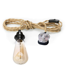 2M Plug In Pendant hemp  with Switch and Holder Black~3870-6