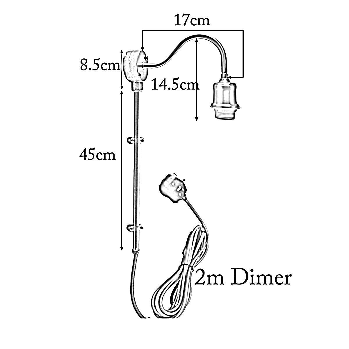 2m Plug with Dimmer Switch Fabric Flex Cable Plug In Pendant Pipe Light Set Black~1606-4