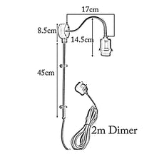 2m Plug with Dimmer Switch Fabric Flex Cable Plug In Pendant Pipe Light Set Black~1606-4