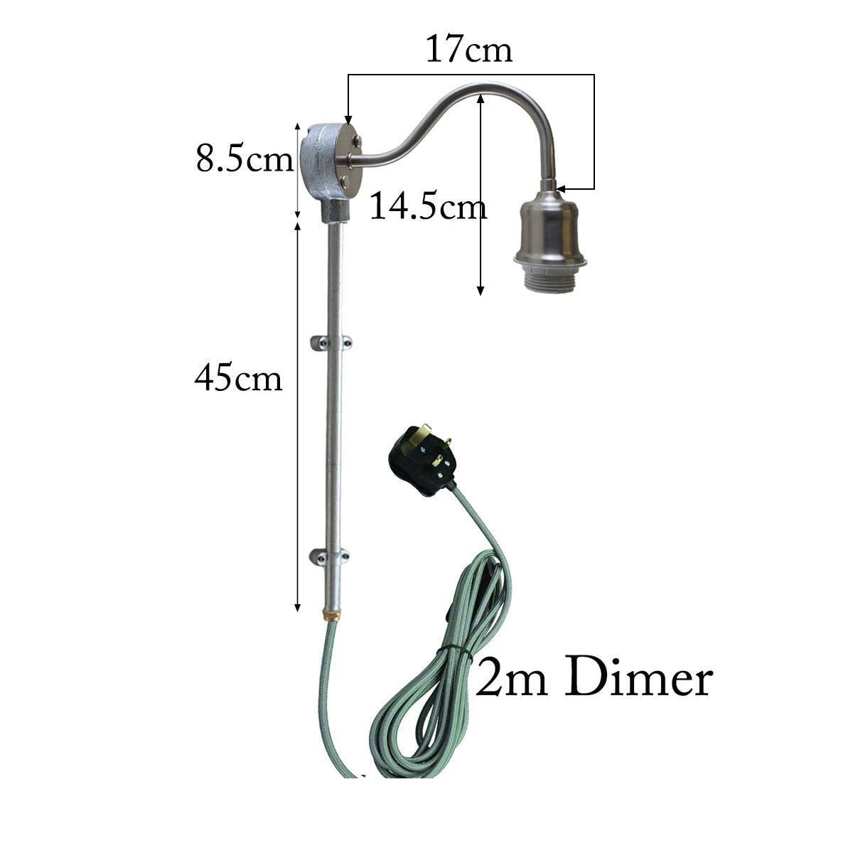 2m Plug with Dimmer Switch Fabric Flex Cable Plug In pipe Pendant Lamp Light Set Satin Nickel~1603-8