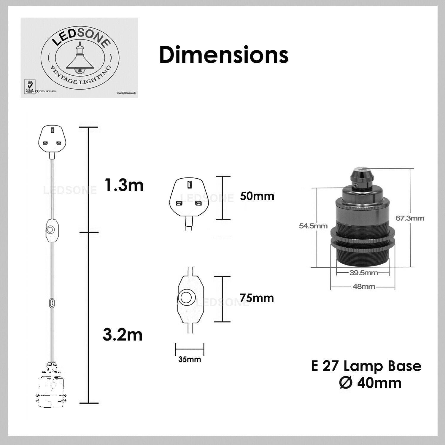 2m/4m/4.5m Fabric Flex Cable Plug In Pendant Lamp Light Set with dimmer / E27 Holder~2177-2