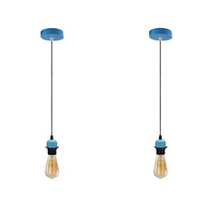 2Pack Blue Pendant Light,E27 Lamp Holder Ceiling Hanging Light,PVC Cable~4226-0