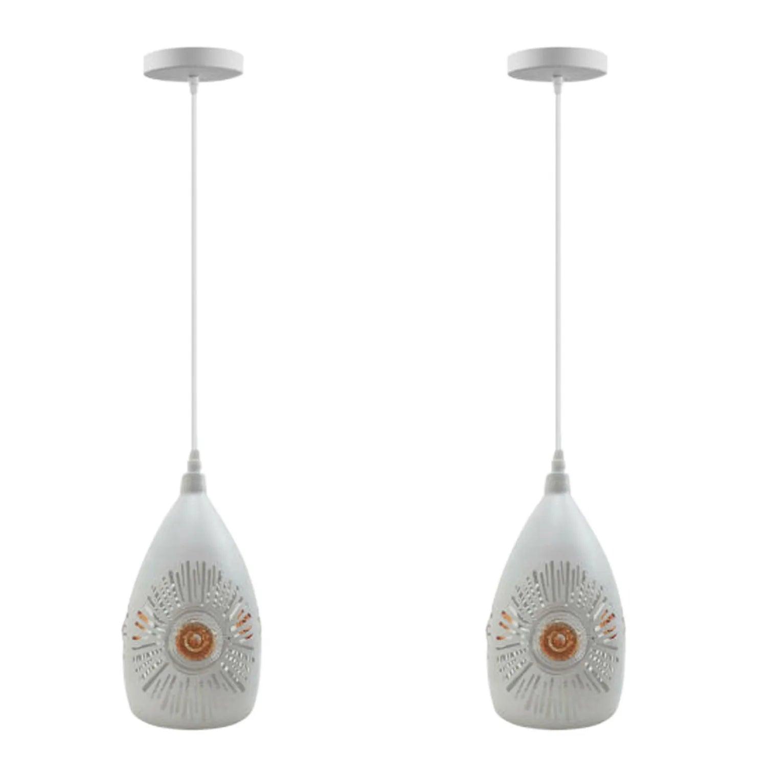 2Pack Ceiling Pendant Light, White Metal ,E27 Lamp Holder Lighting Fixture~4351-0