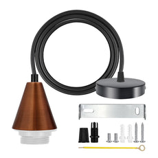 2Pack Copper E27 Cone Pendant Holder Black PVC Cable 1m Pendant Set,Ceiling Rose~4281-3