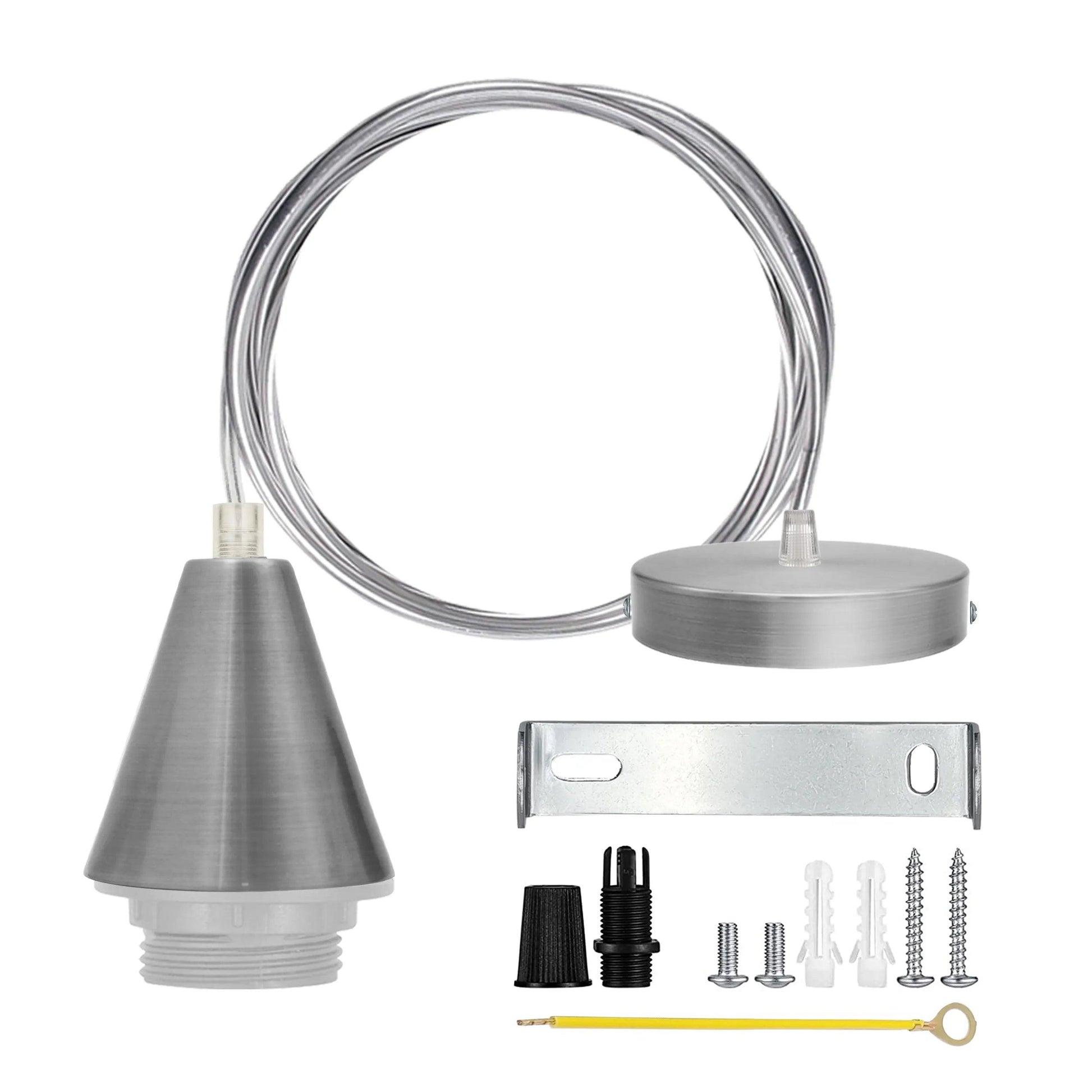 2Pack Satin Nickel E27 Cone Holder,1m PVC Cable,Ceiling Rose Plate ,Accessories~4288-3