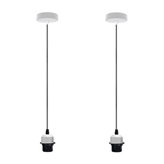 2Pack White Pendant, Lampshade E27 Lamp Holder Hanging Light,PVC Cable~4227-0