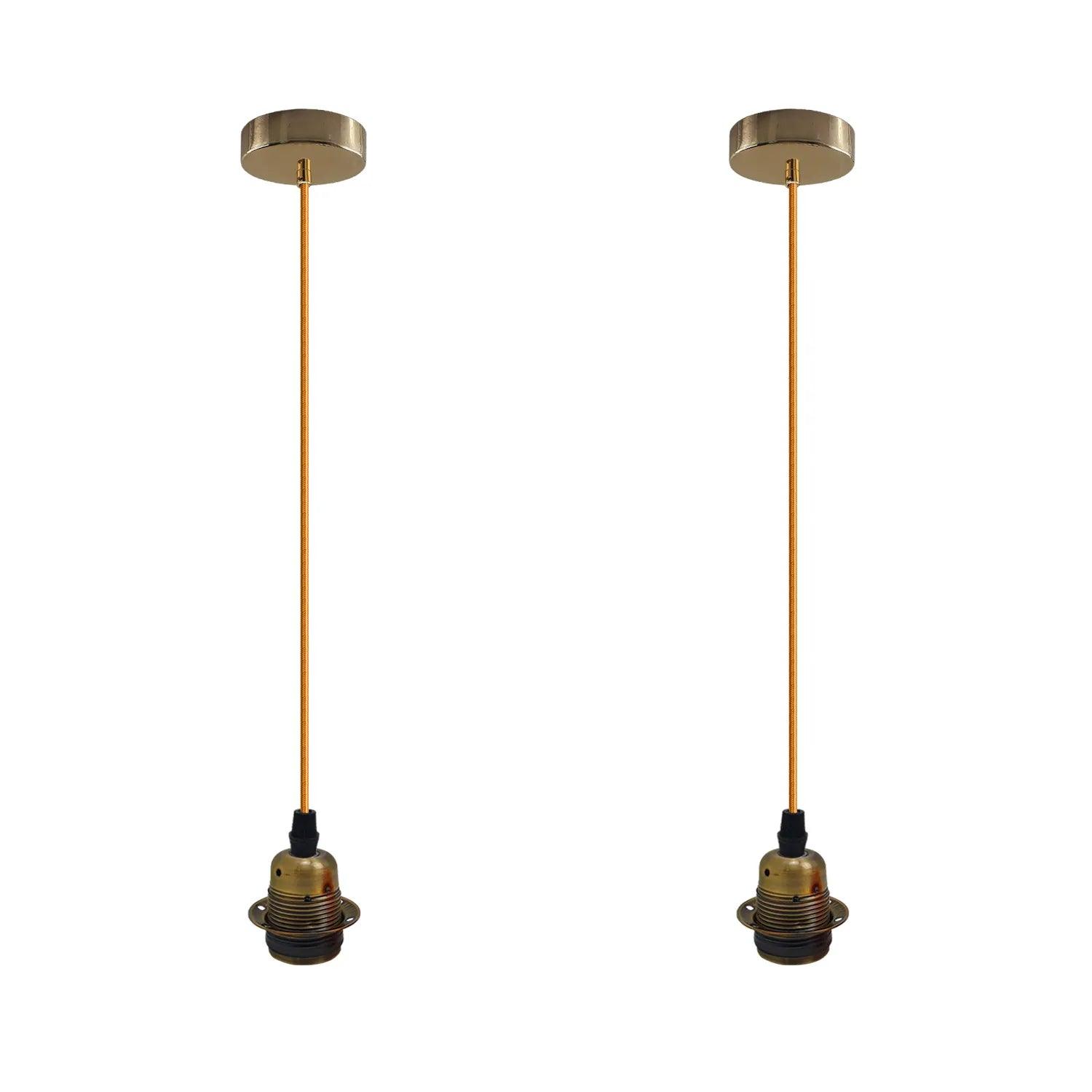 2Pack Yellow Brass Pendant Light,E27 Lamp Holder Hanging Light,2m Cable~4256-0