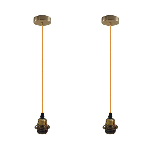 2Pack Yellow Brass Pendant Light,E27 Lamp Holder Hanging Light,2m Cable~4256-0