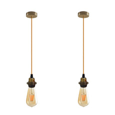 2Pack Yellow Brass Pendant Light,E27 Lamp Holder Hanging Light,2m Cable~4256-1