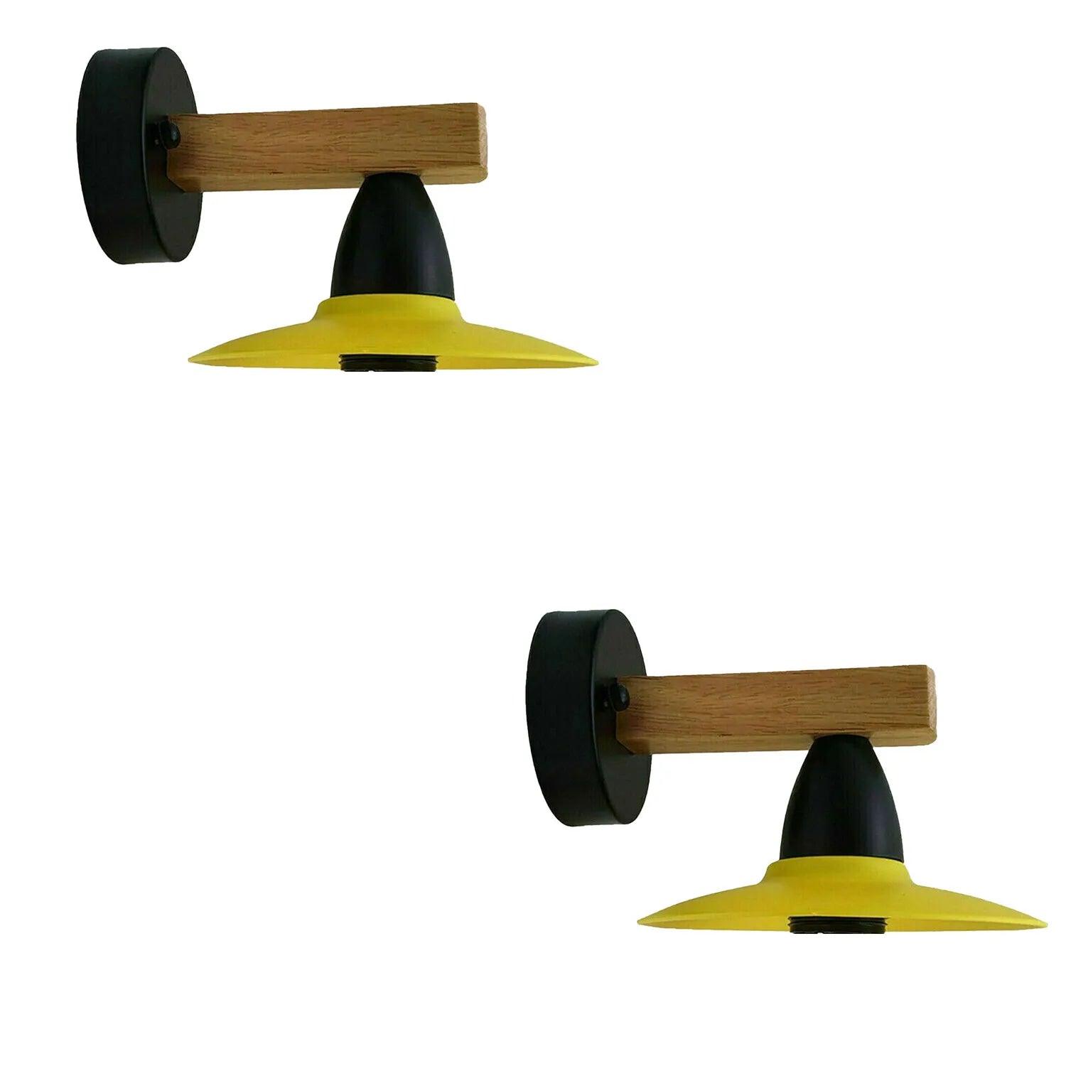 2Pack Yellow LED Wall Light Sconce Wood,15cm Lamp Shade,E27 Lamp Holder~4350-1