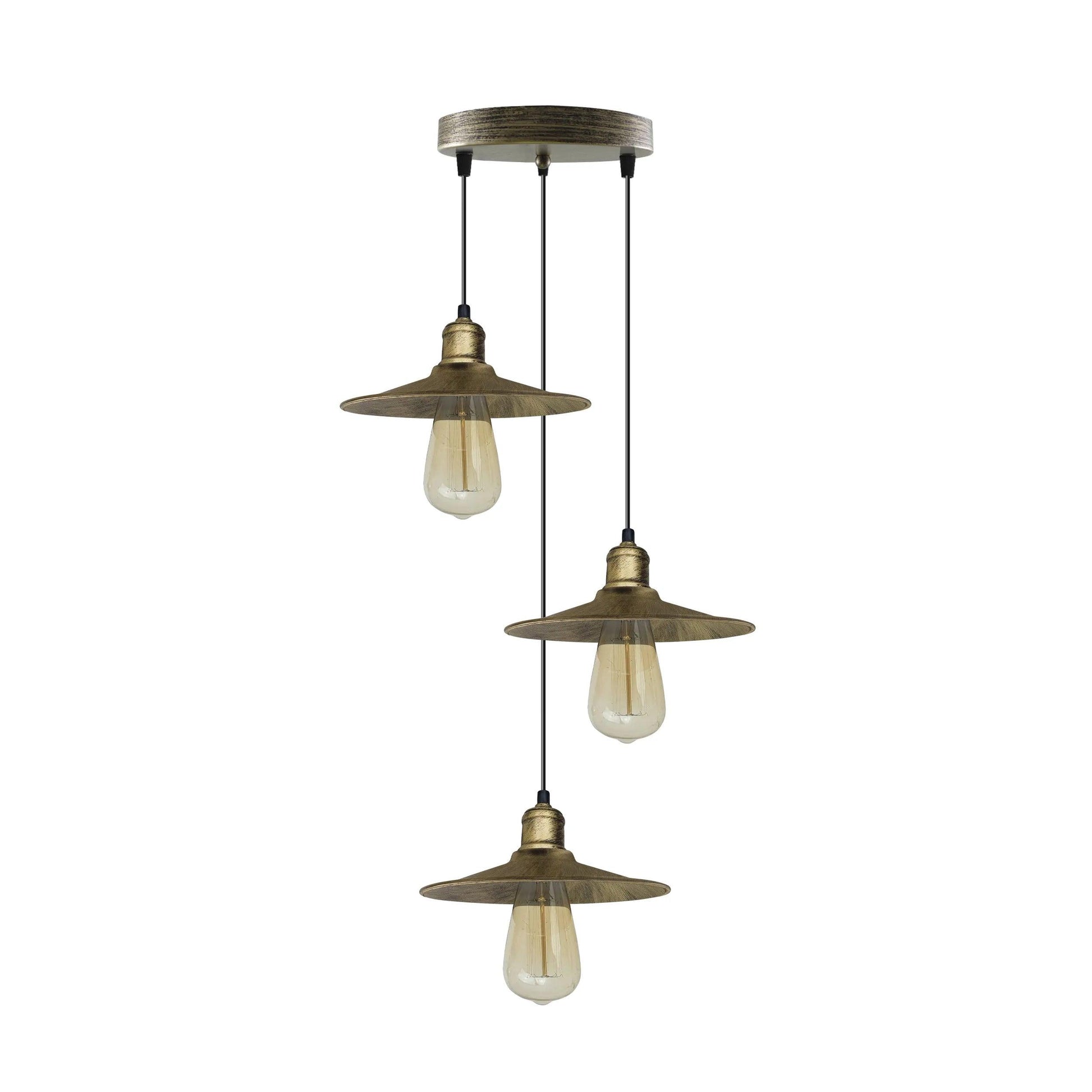 3 Head Brushed Brass Ceiling Pendant Light Metal Shade 22cm E27 Hanging Light~4405-0