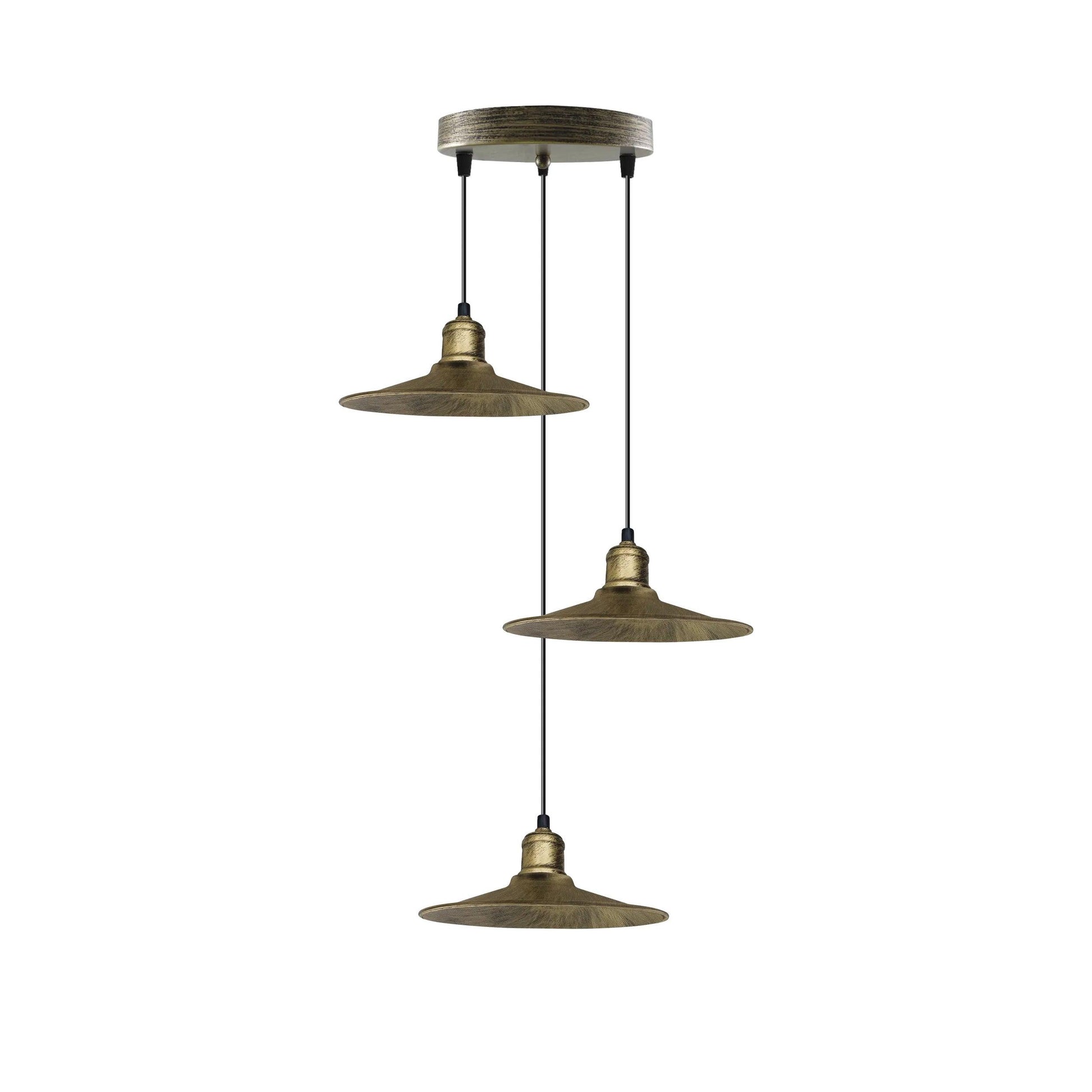 3 Head Brushed Brass Ceiling Pendant Light Metal Shade 22cm E27 Hanging Light~4405-1