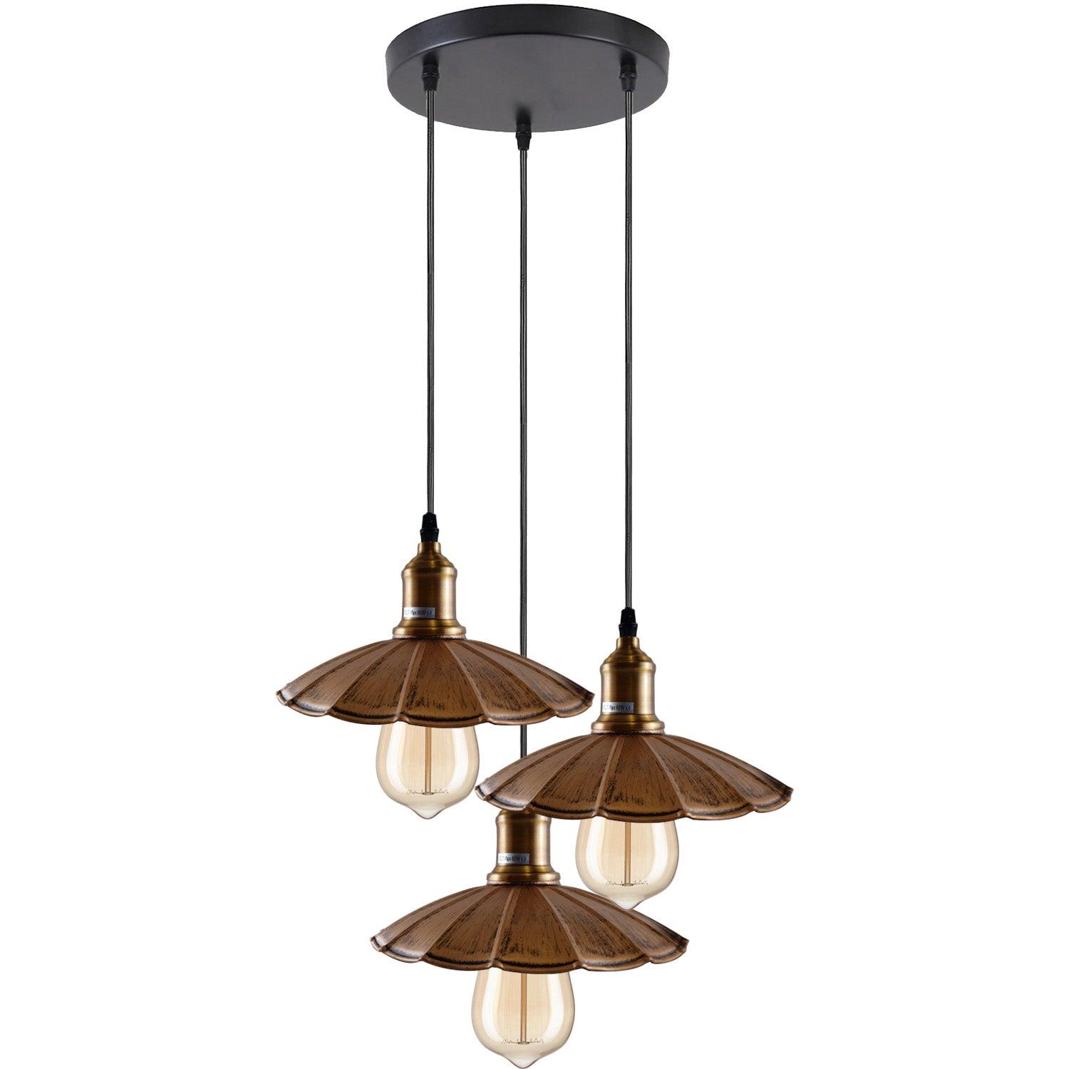 3 Head Industrial Brushed Copper Wavy Metal Ceiling Pendant Light~1483-1