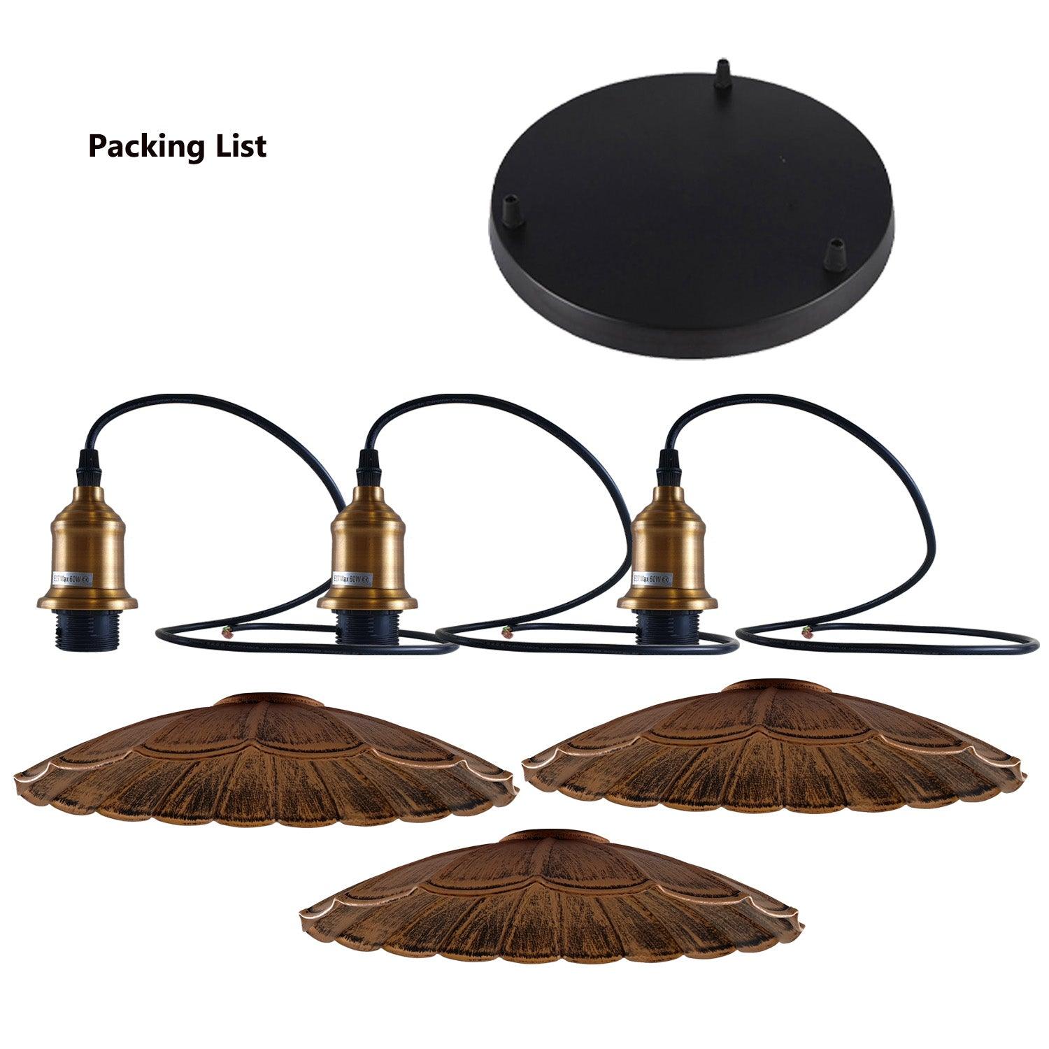 3 Head Industrial Brushed Copper Wavy Metal Ceiling Pendant Light~1483-2