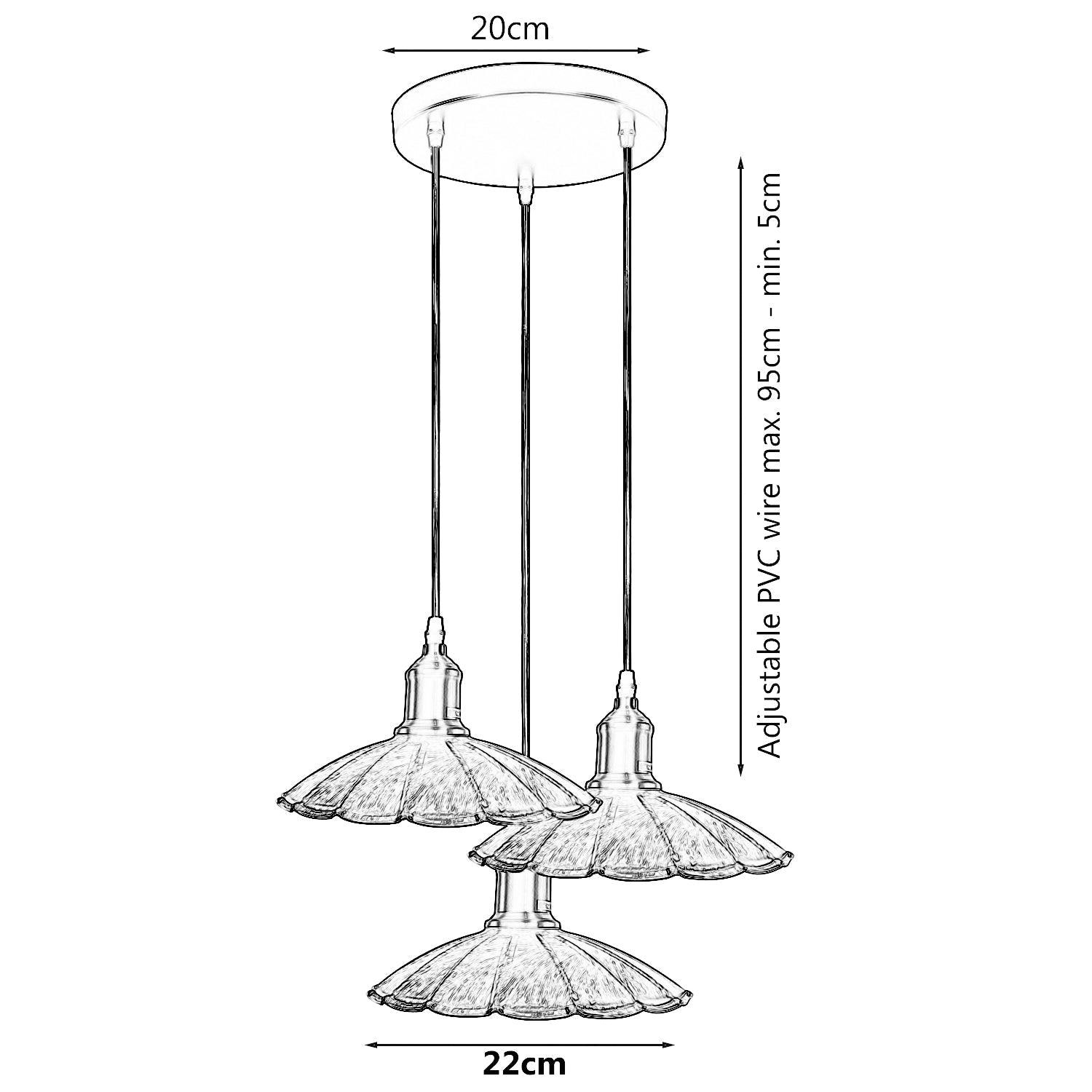 3 Head Industrial Brushed Copper Wavy Metal Ceiling Pendant Light~1483-4