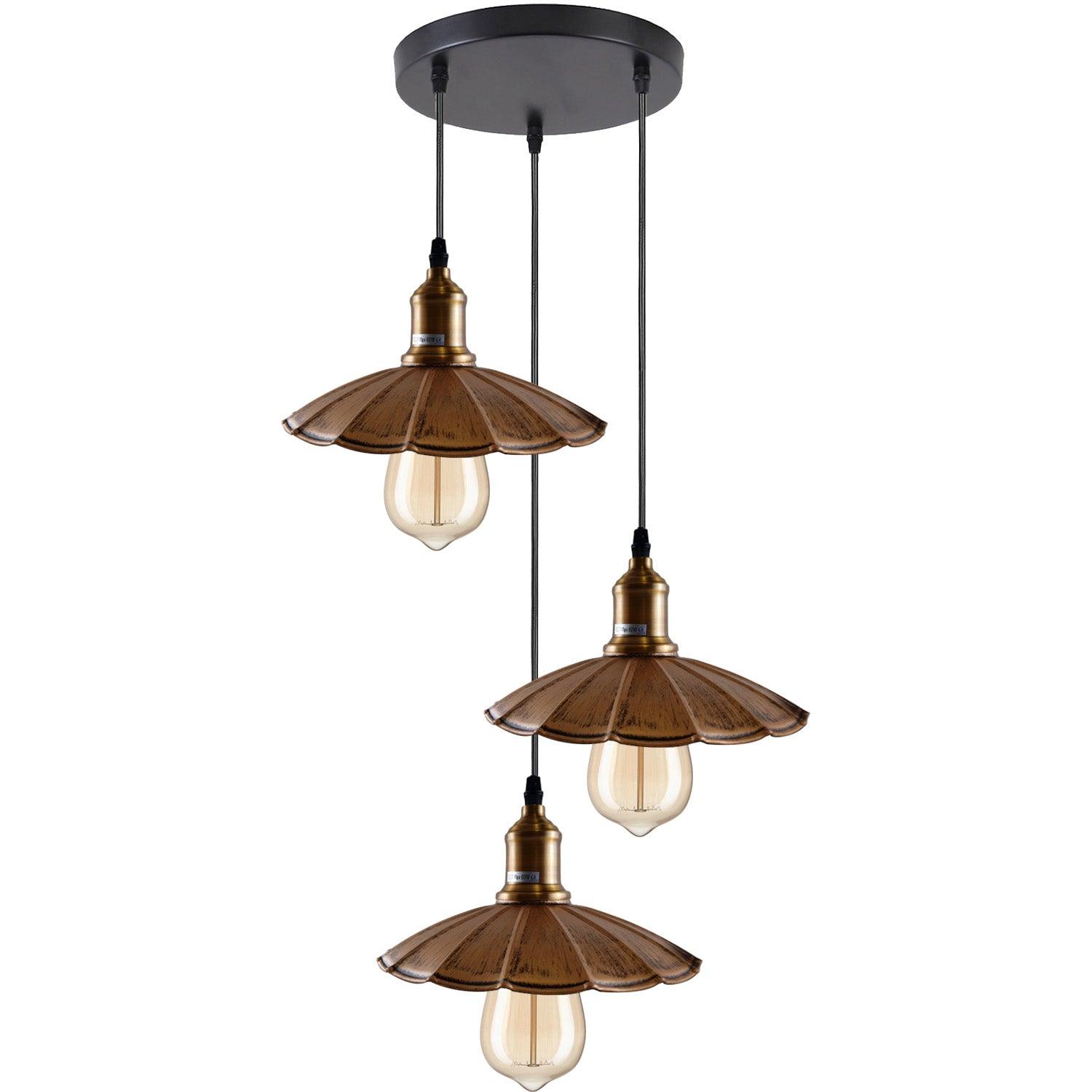 3 Head Industrial Brushed Copper Wavy Metal Ceiling Pendant Light~1483-5