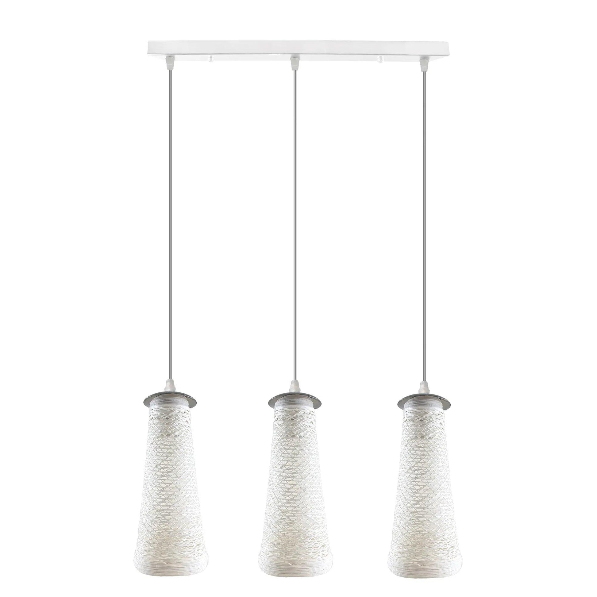 3 Head Rectangle Base Handmade White Woven Twine Shade Ceiling Pendant Light~4186-6