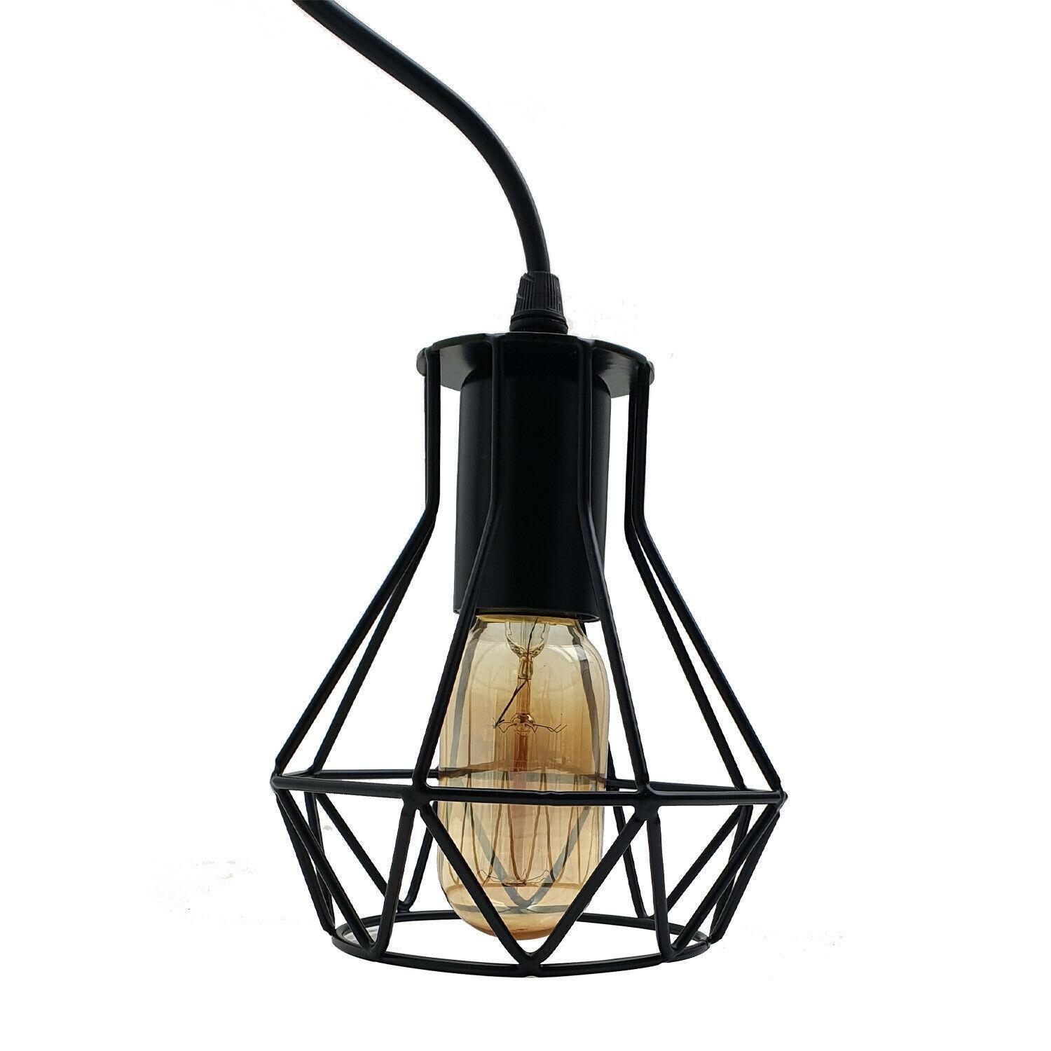 3 Head Rectangle Base Industrial Metal Cage Ceiling Pendant Light UK~1414-2