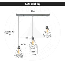 3 Head Rectangle Chrome E27 Ceiling Hanging Light Cage Metal Pendant Lamp~4191-3