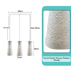 3 Head Rectangle White Woven Twine Ceiling Pendant Shade E27 cord Hanging Light~4212-2