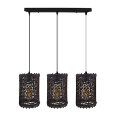 3 Head Rectangle Wicker Rattan Ceiling Pendant Shade E27 cord Hanging Lights~4195-0