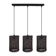 3 Head Rectangle Wicker Rattan Ceiling Pendant Shade E27 cord Hanging Lights~4195-6