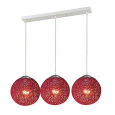 3 Head Red Bamboo Retro Hanging Light Fixtures Wicker Pendant Light Living Room~1881-3