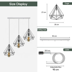 3 Head Red Rectangle-E27 Ceiling Hanging Cage Shade Loft Metal Pendant Lamp~4201-1