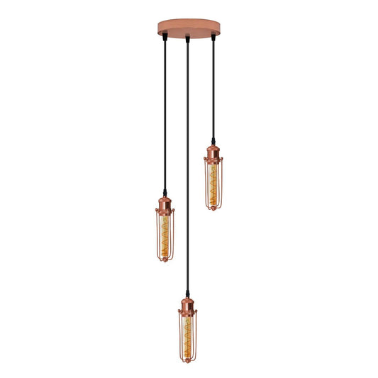 3 Head Round Base Rose Gold Ceiling E27 Pendant Light,Wire Cage,Hanging Lamp~ 4178-0