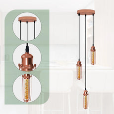 3 Head Round Base Rose Gold Ceiling E27 Pendant Light,Wire Cage,Hanging Lamp~ 4178-1