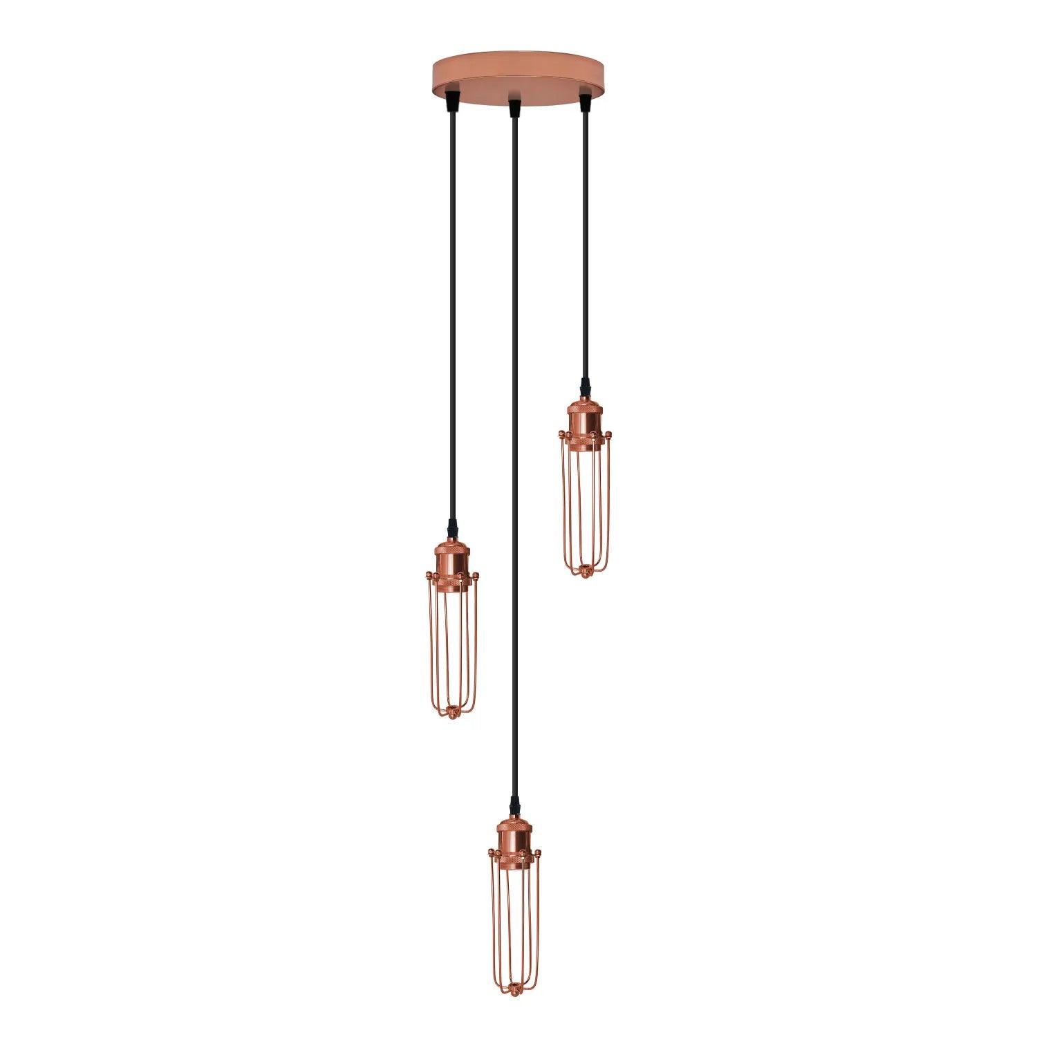 3 Head Round Base Rose Gold Ceiling E27 Pendant Light,Wire Cage,Hanging Lamp~ 4178-5