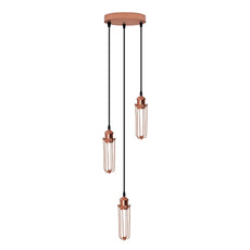 3 Head Round Base Rose Gold Ceiling E27 Pendant Light,Wire Cage,Hanging Lamp~ 4178-5