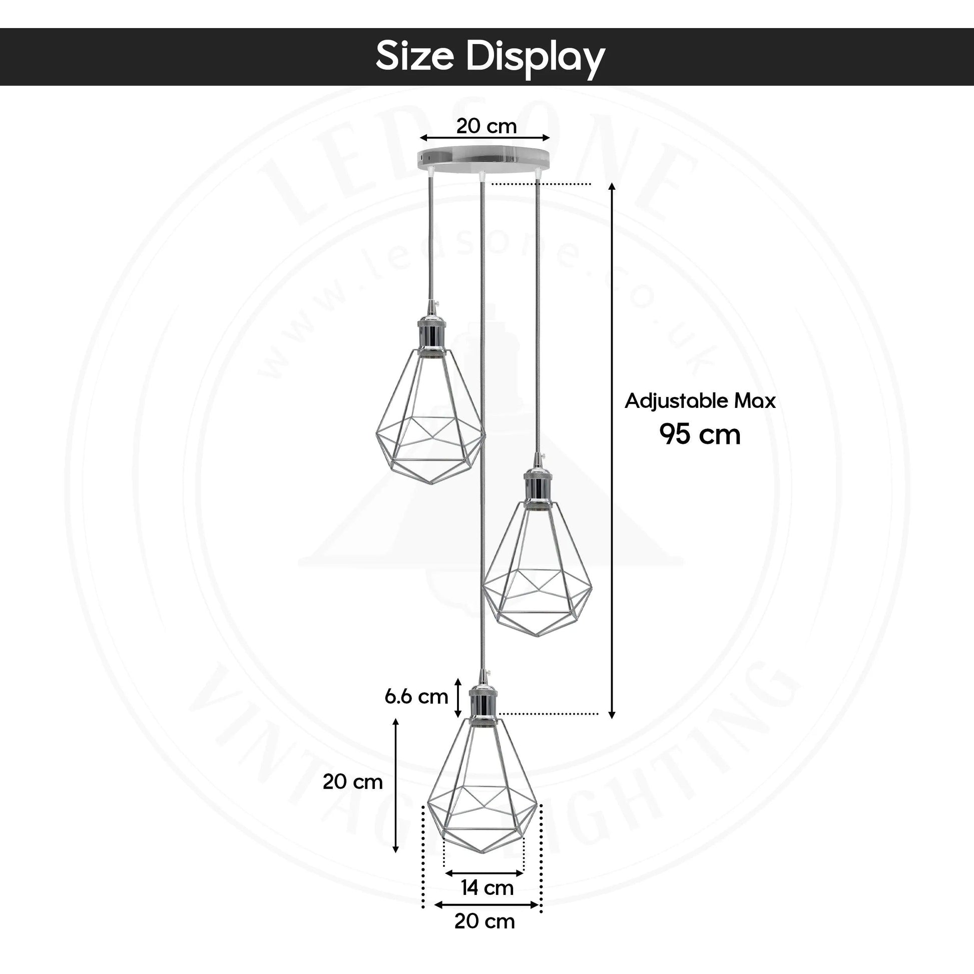 3 Head Round Chrome E27 Ceiling Hanging Light Cage Shade Metal Pendant Lamp~4189-3