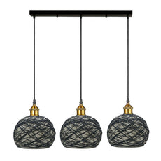 3 Head Wicker Globe Shape Pendant Shade Retro Hanging Ceiling Lamp Chandelier~3552-0