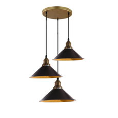 3 Lights Hanging Chandelier With Adjustable Cable With Black Shade~1518-1