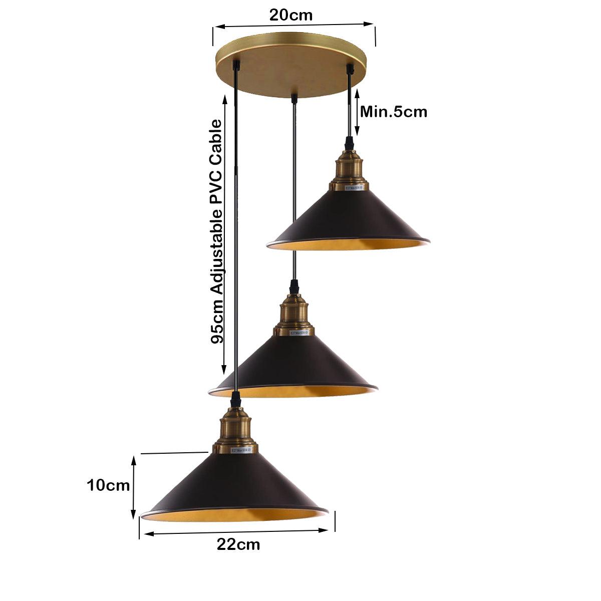 3 Lights Hanging Chandelier With Adjustable Cable With Black Shade~1518-2